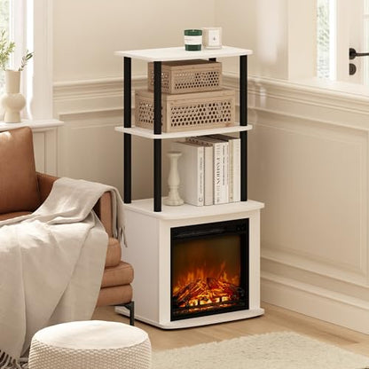 Furinno Turn-N-Tube 2-Tier Tall TV Entertainment Side Table Display Rack with Fireplace Insert, Solid White/Black - color: Solid White, size: Fireplace Side Table