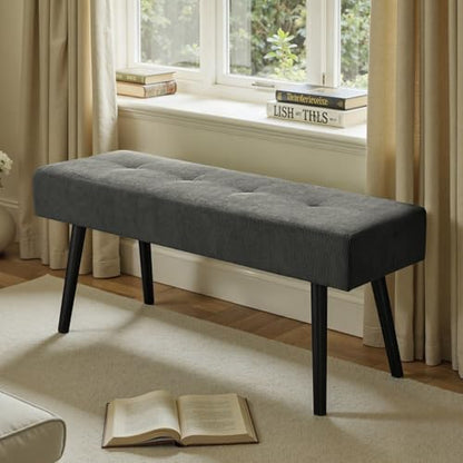 Comfy to go Entryway Bench - Grey Bench for Bedroom, Modern Ottoman End of Bed, Corduroy Padded Benches for Living Room, Foyer, Mudroom, Hallway - 39" L x 14" W x 17" H | Corduroy Padded Benches for Living Room, Foyer, Mudroom, Hallway - 39" L x 14" W x 1