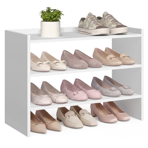 VASAGLE Shoe Rack for Closet, Stackable Organizer Shelf | Stackable Shoe Organizer Shelf for Entryway, 3 Tiers, 11.7 x 24.4 x 21.3 Inches, White, CUSTOS Collection, ULBS063WZ01S - size: 3 Tiers (24.4"W)