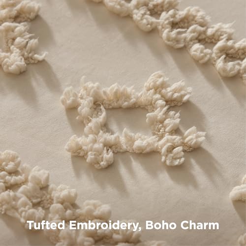 Bedsure Tufted Boho Comforter Set Twin Size - Light Brown Boho Bed Set, GentleSoft™ 2 Pieces Farmhouse-Style Embroidery Bedding, Gifts for Woman, Soft Jacquard Kids' Twin Comforter for All Seasons - color: 09 - Light Brown - Elegant, size: Twin/Twin XL