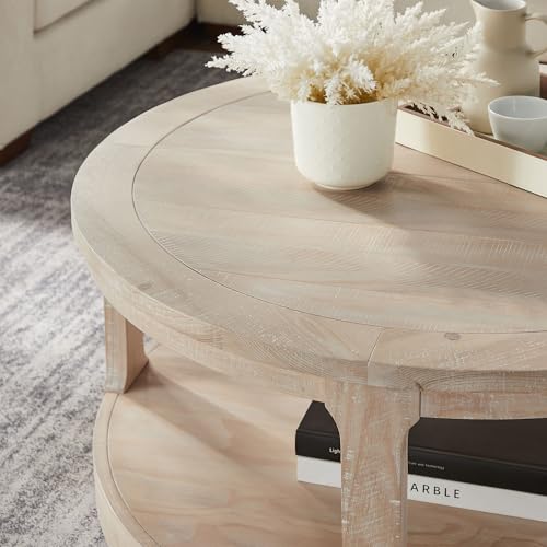 Round Nesting Coffee Table Set of 3, Mid Century Rustic Farmhouse Solid Wood Coffee Tables Center Table for Living Room Apartment, ø40 + ø24 + ø17.56 (Oak) - color: 40"+24"+17.56" Oak