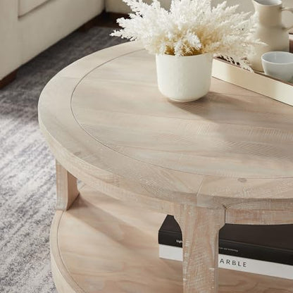 Round Nesting Coffee Table Set of 3, Mid Century Rustic Farmhouse Solid Wood Coffee Tables Center Table for Living Room Apartment, ø40 + ø24 + ø17.56 (Oak) - color: 40"+24"+17.56" Oak