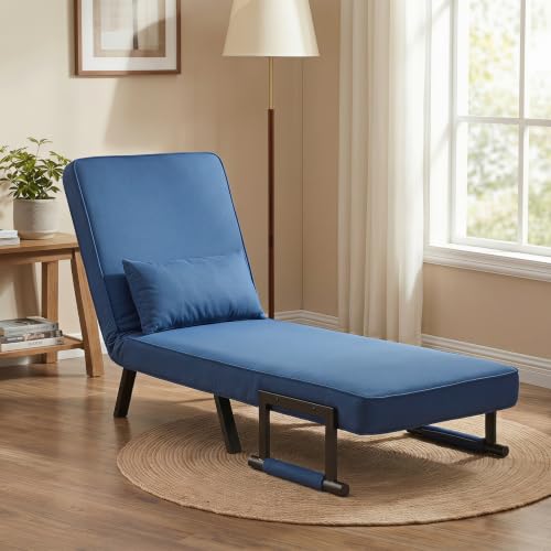 5 in 1 Convertible Bed Sleeper Chair, Chair Bed for Adults with 5 Adjustable Backrest, Folding Chaise Lounge Couch with Pillow, Comfortable for Living Room Bedroom Apartment Office, Blue - color: B-blue-1w