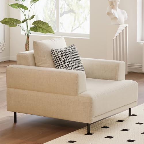 Modern Fabric Accent Chair, Mid-Century Single Cloud Armchair | Wide Armrest 1-Seater Deep Seat Sofa with Low Back,Metal Legs,Upholstered Cushion for Reading, Ideal for Living Room,Bedroom - size: 40.55inch-Armchair