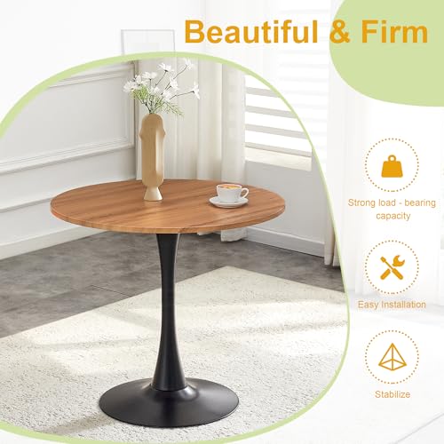 31.5" Round Dining Table, Mid-Century Modern Tulip Table with Thickened Tabletop & Metal Pedestal, Circle Bistro Table for Kitchen, Small Places, Apartments, Cafe - color: Wood, size: 31.5" dining table