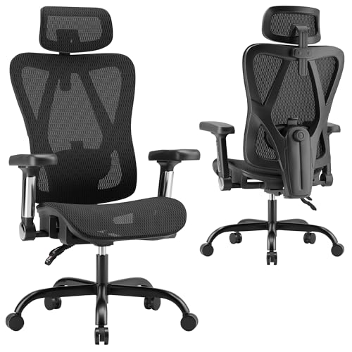 Ergonomic Office Chair, Full Mesh Desk Chair with 5D Armrests | Adjustable Lumbar Support & Headrest, 135° Stepless Reclining Backrest, Holds 350 LBS Home Task Computer Chair