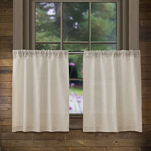 Valea Home Linen Kitchen Curtains 24 Inch Length Rustic Farmhouse Crude Short Cafe Curtains Rod Pocket Tiers for Small Window Bathroom Basement, Natural, 2 Panels - size: 26"W x 24"L (Pack of 2)