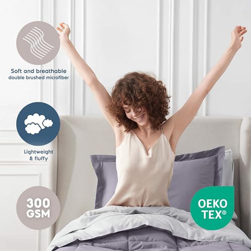 Nestl 5 Piece Twin Comforter Set – Grayish Purple Reversible Bed in a Bag – Complete Twin Size Bedding Set with Sheets, Pillowcase and Sham - color: Grayish Purple, size: Twin