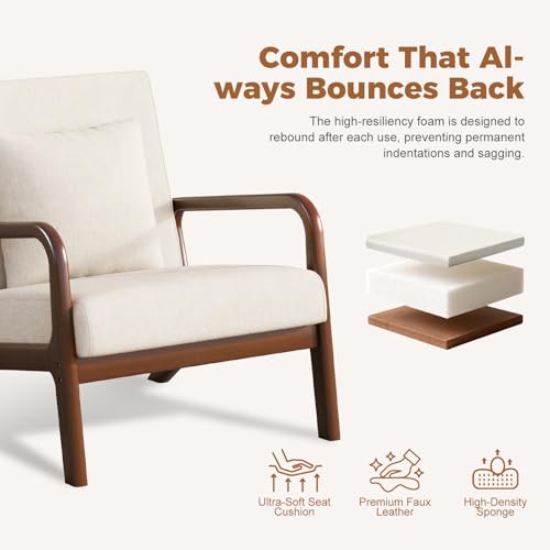 Modern Accent Chairs Set of 2,Upholstered Reading Arm Chair with Lumbar Pillow & Solid Wood Frame, Living Room Chairs, Breathable Linen,Beige-2 - color: New Arrival - Beige, Linen, size: Set of 2