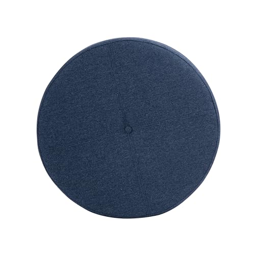 HomePop 24" Large Round Storage Ottoman - Blue Woven Fabric - color: Blue Woven Fabric