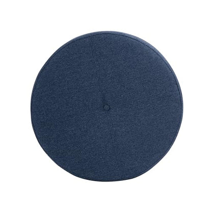 HomePop 24" Large Round Storage Ottoman - Blue Woven Fabric - color: Blue Woven Fabric