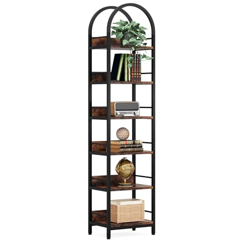 Tribesigns 78.7" Tall Bookcase, 6-Tier Slim Bookshelf, Narrow Book Shelf with Metal Frame, Industrial Bookcase for Living Room, Study, Bedroom, Rustic Brown - color: Rustic Brown