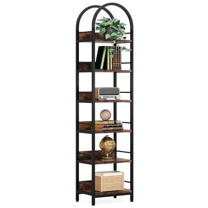 Tribesigns 78.7" Tall Bookcase, 6-Tier Slim Bookshelf, Narrow Book Shelf with Metal Frame, Industrial Bookcase for Living Room, Study, Bedroom, Rustic Brown - color: Rustic Brown