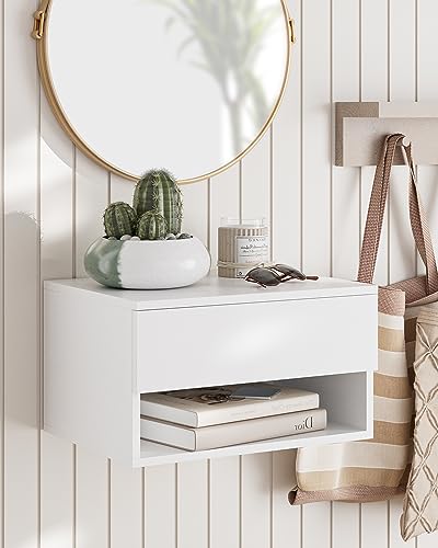 Modern White Floating Nightstand with Drawer, Small Wall Mount Shelves | Small Space Saver, Modern Minimalist Design, Wall Mounted Shelves, for Bedroom, Bathroom, Living room, Easy Assembly, White - color: White