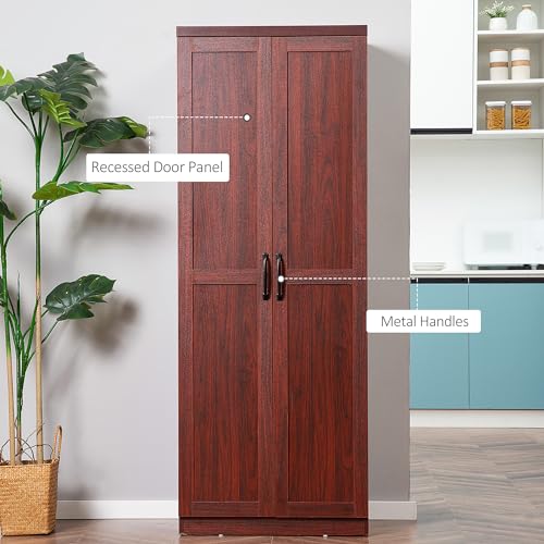 HOMCOM 63" 2-Door Kitchen Pantry 5-Tier Espresso | Freestanding Storage Cabinet, Shelving, 2 Adjustable Shelves, for Dining Room - color: Espresso