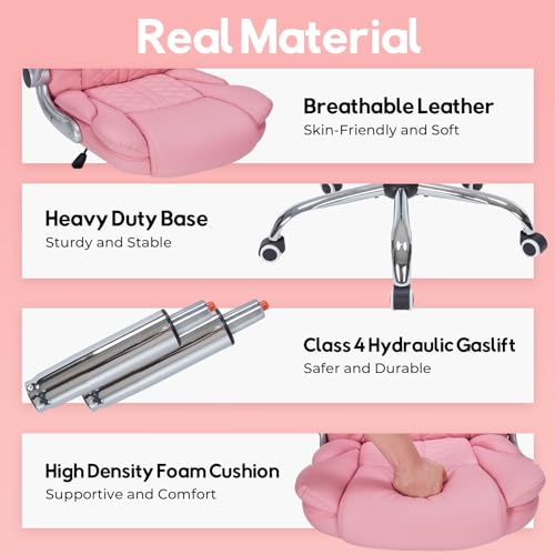400lbs Executive Office Chair with Flip-Up Armrests, Big and Tall Computer Chair for Heavy People, Heavy Duty Ergonomic Comfy Chair, Breathable PU Leather (Pink) - color: Pink