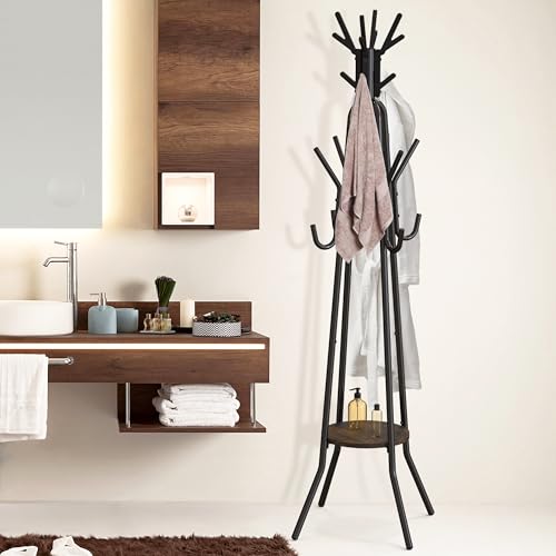 Simple Houseware Standing Coat/Hat Rack with Shelf, 20 Hooks, Rustic Brown | Tree Shaped Rack for Entryway, Hallway, Bedroom, Office