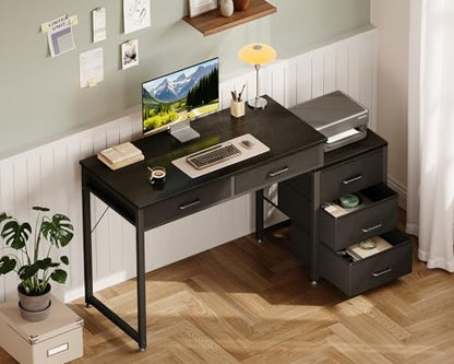 ODK 53 Inch Computer Desk with 5 Drawers & Printer Shelf, Black | Reversible Office Desk for Home Office, Writing Table Desk for Storage