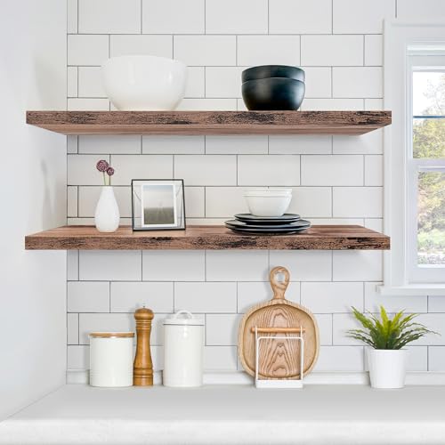 Sorbus Floating Shelves for Wall - 35 Inch Long Bathroom Shelves, Wall Decor for Bedroom, Kitchen, Living Room & Book Storage - Mounted Floating Shelf with Invisible Brackets (Mahogany, 2 Pack) - color: Mahogany, size: 35 Inch, style: 2 Pack