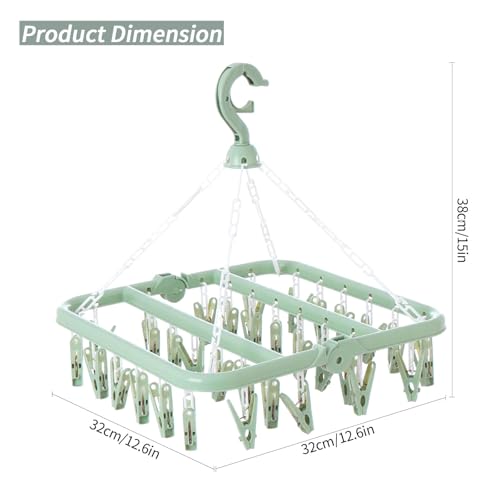 Laundry Drying Rack with 32 Clips, Foldable, Light Green - color: Light Green
