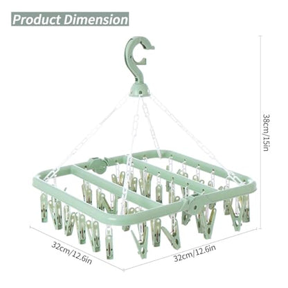 Laundry Drying Rack with 32 Clips, Foldable, Light Green - color: Light Green