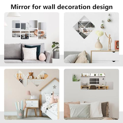 Shiftshade Wall Stickers - Unbreakable Self-Adhesive Mirror Tiles for Bedroom, Home, Gym, Door - Acrylic Shatterproof Sheets, Panels (8x8 Inch, 4 Pcs) - size: 8x8inchx4pack