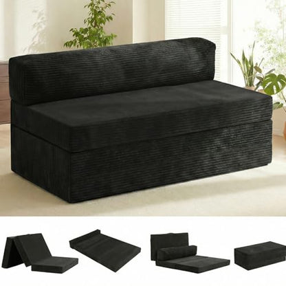 5-in-1 Convertible Sofa Bed, Boneless Couch Loveseat with Removable Cushions & Washable Cover, Futon Sofa Bed with Handle, Pull Out Couch for Small Spaces, Queen Size, Black - color: Black, size: Queen Size-80''L*60''W