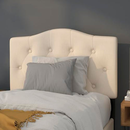 EMMA + OLIVER Twin Tufted Headboard | Adjustable Bed Rail Slots, Fabric Upholstered - color: Beige, size: Twin