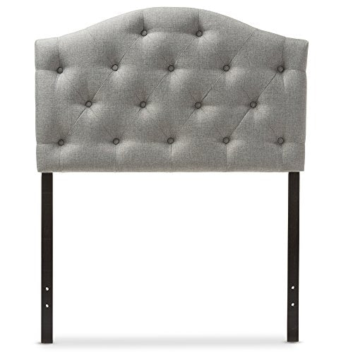 Baxton Studio Myra Modern and Contemporary Grey Fabric Upholstered Button-Tufted Scalloped Twin Size Headboard - color: Gray, size: Twin