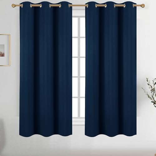 Diraysid Navy Blue Grommet Blackout Curtains for Bedroom Thermal Insulated Room Darkening Curtains Drapes, 38 x 63, 2 Panels - color: Navy Blue, size: 38"W x 63"L (Pack of 2)