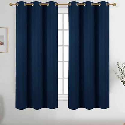 Diraysid Navy Blue Grommet Blackout Curtains for Bedroom Thermal Insulated Room Darkening Curtains Drapes, 38 x 63, 2 Panels - color: Navy Blue, size: 38"W x 63"L (Pack of 2)