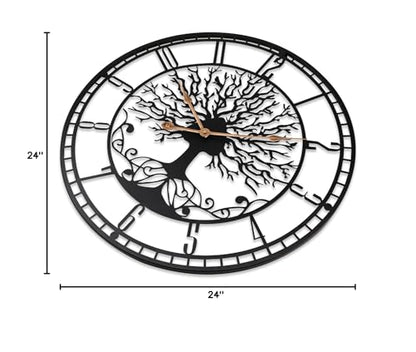 Dankeit Tree of Life Wall Clock, 24inch Black Metal Wall Clock, Silent Quartz Movement, Modern Home Decor - color: D