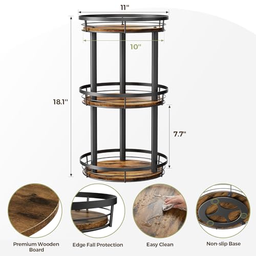 LAMU 10'' Wood Lazy Susan Spice Rack Organizer, 3 Tier Spice Organization for Cabinet, Countertop, Kitchen, Table Top, Pantry, Condiment and Seasoning Rack Organizer - size: 3 Tier 10 in