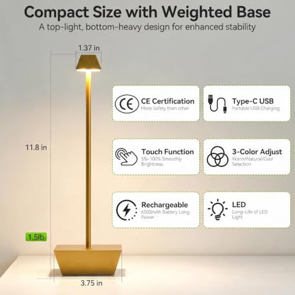 Rechargeable Table Lamps Battery Operated Lamp for Bedroom - color: T1005-Gold, size: 1pack