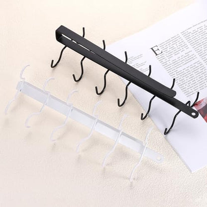 uxcell Mug Holder Under Cabinet, 10.6 Inch Hanging Hooks Mug Cup Holder Storage Organizer Rack with 12 Hooks for Coffee Bar Kitchen Utensil, White - color: White