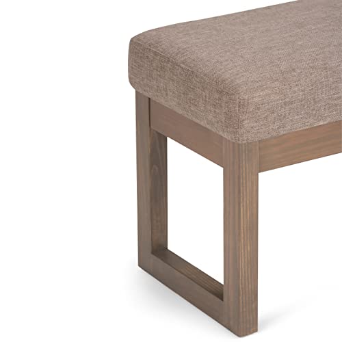 SIMPLIHOME Milltown 27" Wide Linen Look Rectangle Ottoman in Fawn Brown | Contemporary upholstered ottoman with a cushioned seat for extra seating in the bedroom; footstool, footrest or bench. - color: Fawn Brown, style: Small Ottoman Bench