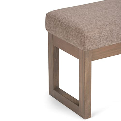 SIMPLIHOME Milltown 27" Wide Linen Look Rectangle Ottoman in Fawn Brown | Contemporary upholstered ottoman with a cushioned seat for extra seating in the bedroom; footstool, footrest or bench. - color: Fawn Brown, style: Small Ottoman Bench