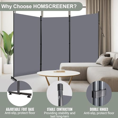 Room Divider 3 Panel Folding Privacy Screen, Round Pad Design Wall Divider | 71''Hx102''W, UV Protection Fabric, Wobble-free Metal Frame, Large 3 Panel Partition Room Dividers, Indoor Window Blackout - color: Dark Grey
