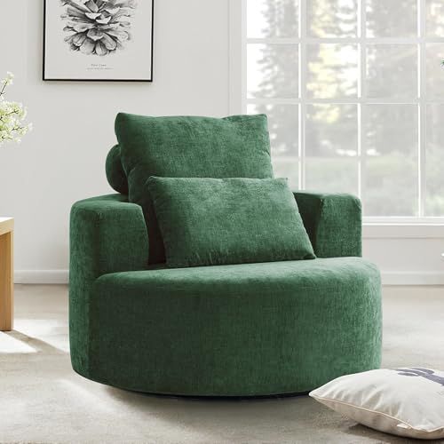 Furnimart 360° Swivel Oversized Barrel Chair, Chenille Upholstered Round Accent Chair with High Density Sponge, No Assembly Lazy Sofa for Living Room Bedroom Office (Green) - color: Chenille Green