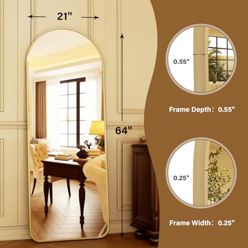 HARRITPURE 64"x21" Arched Full Length Mirror Floor Mirrors | Free-Standing Wall Mounted or Leaning Dressing Mirror with Aluminum Alloy Frame Modern & Contemporary Decor for Home, Gold - color: Gold Rounded, size: 64"L x 21"W