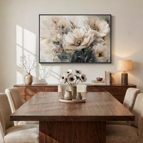 Framed Neutral Floral Wall Art, Botanical Flower Canvas Painting Prints for Modern Farmhouse, Rustic Retro Watercolor Pictures for Living Room Bedroom Dining Room Office Kitchen Wall Decor, 24x36 Inch - color: Neutral Beige