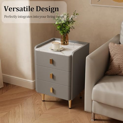 AQIMUELE Narrow Nightstand with Drawers, Narrow Side Table Leather, Small Bedside Tables for Bedroom. (Dark Gray) - color: Dark Gray, size: 15.7''W x 15"D x 22.8"H