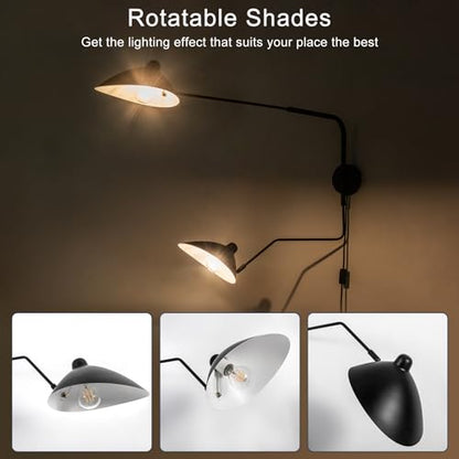 Double Light Plug in Wall Sconces Long Swivel Arms Wall Light Big Wall Mount Light for Living Room Bedroom Modern Big Wall Lamp - color: B