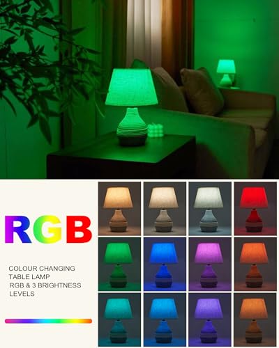 UMEXUS 10" Small Ceramic Cordless Table Lamp, Rechargeable Battery, Coastal | Timer, Dimmer, Linen Shade, Remote Control RGB & Warm Lights, Farmhouse Home Decor Kitchen Counter Living Room Side Table - size: 10"H Mini - Rope accent design