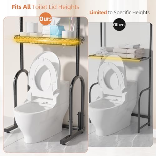 Over The Toilet Storage Rack, 4-Tier Bathroom Organizer with Adjustable Shelves & Basket, Rust-Resistant Metal Over Toilet Shelf for Small Bathroom Space Saving, Black - style: Casual