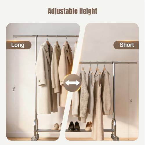 Heavy Duty Rolling Garment Rack with Wheels, 550LBS Clothing Rack | Sturdy Metal Frame, Spacious Hanging Storage, Clothing Organizer for Bedroom, Closet, Laundry Room & Home Organization
