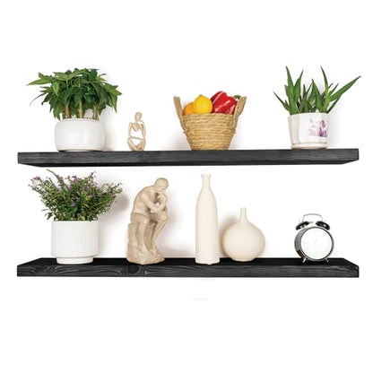 BGMG Wood Floating Shelves 48 Inch, Set of 2, Wide Rustic Wooden Wall Shelves for Bathroom Living Room Bedroom Kitchen Farmhouse - 48x 6.7 x1.25 Inch - Black - color: Black, size: 48 inch
