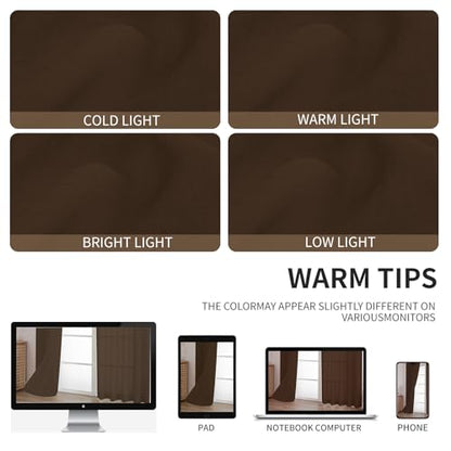 CUCRAF Sheer Curtains Panels for Living Room Bedroom Semi Window Treatment Drapes Voile Rod Pocket Curtain,Set of 2 (54 x 90 inches Long,Brown) - color: Brown, size: 54"W x 90"L (Pack of 2)