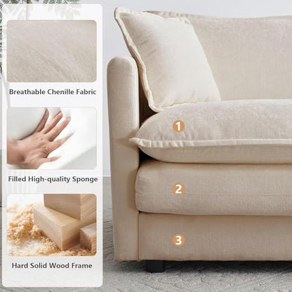 Aoowow Modular Sectional Sofa Modern Convertible Loveseat Couch,77.16 Inch Deep 2-Seater Sofas Comfy Chenille Cloud Sofas and Couches Set with 2 Movable Ottoman for Living Room Apartment（Light Coffee） - color: Light Coffee, size: 2 Seat + 2 Ottoman