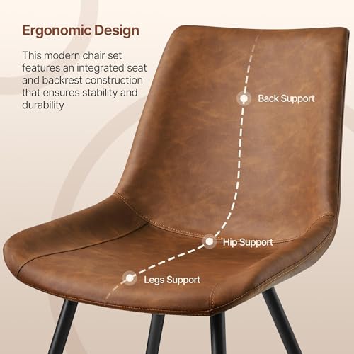 Yaheetech Dining Chairs Set of 2 Mid Century Modern Kitchen Chairs Brown | Faux Leather Upholstered Dining Room Chairs with Metal Legs and Curved Backrest, Armless Side Chairs for Kitchen Living Room - color: Brown, size: Set of 2